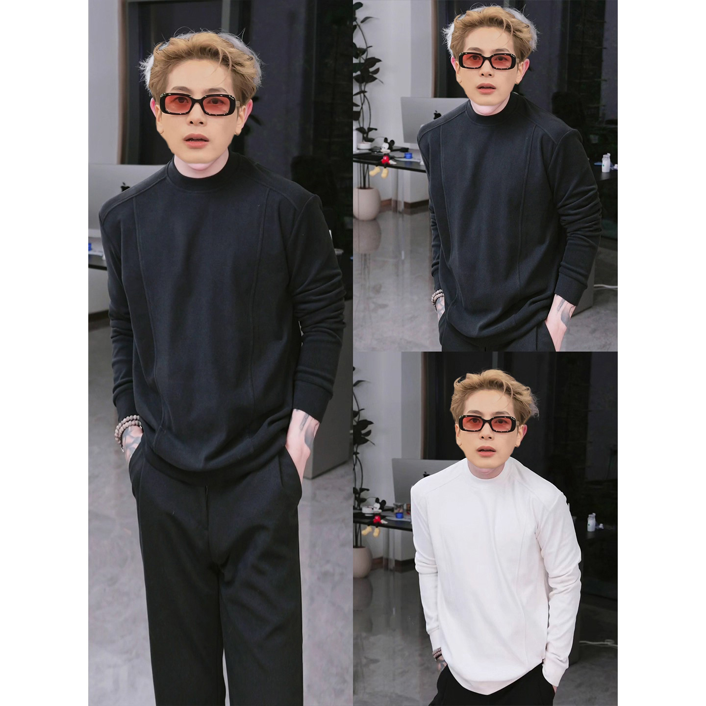 黑色双面德绒长袖男t恤秋冬内搭