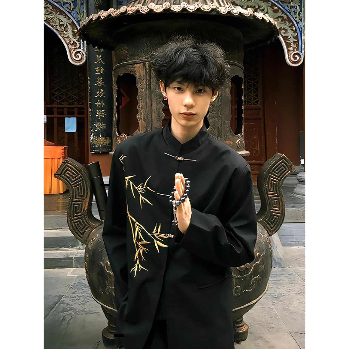 新中式国风男装金竹刺绣西装外套
