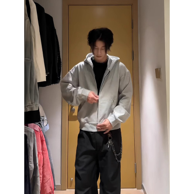 行星世界灰色开衫卫衣男款春秋季