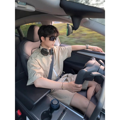 假两件短袖衬衫短裤男夏季老钱风