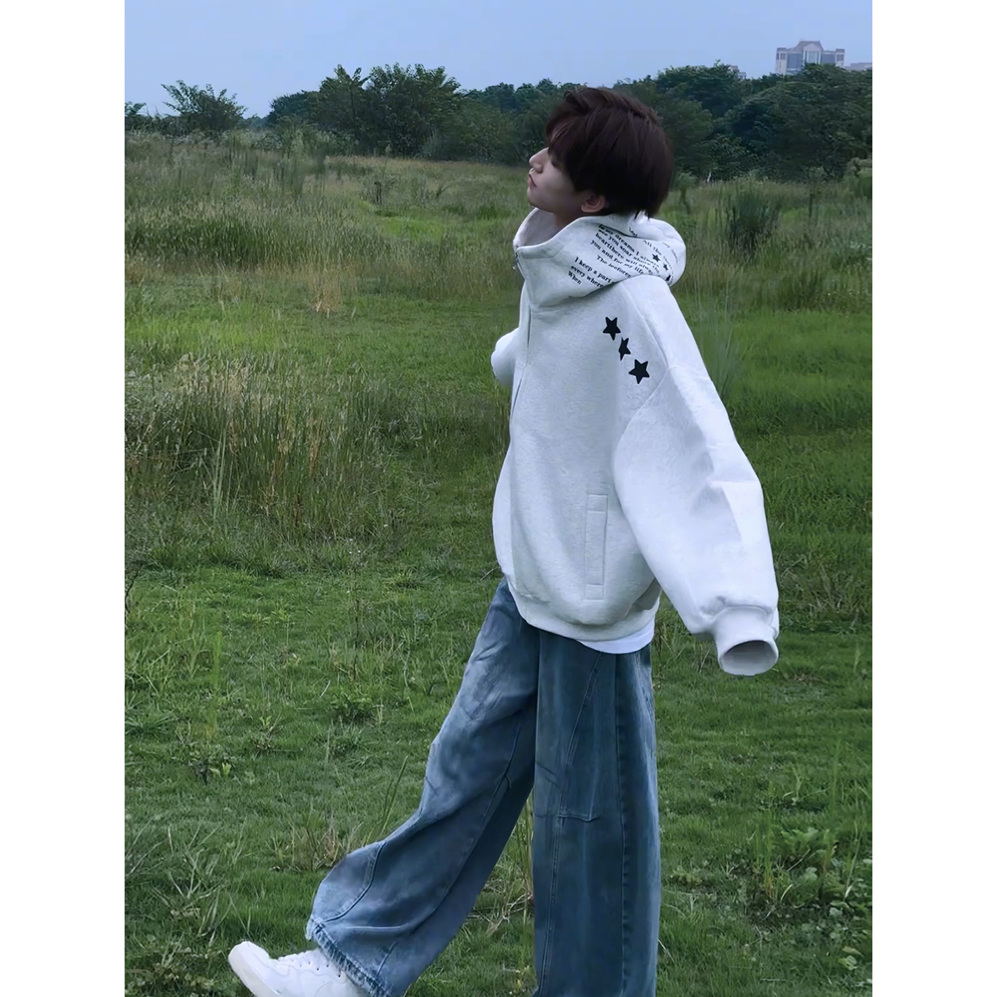 美式字母星星连帽卫衣男秋季夹克