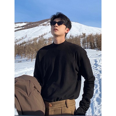 黑色半高领德绒打底衫男秋冬
