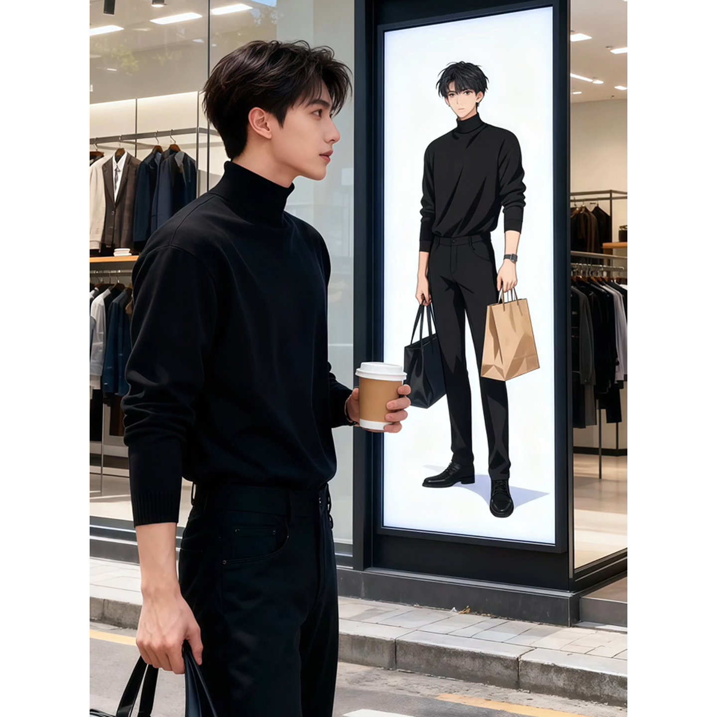 黑色高领毛衣男高级感人夫感穿搭