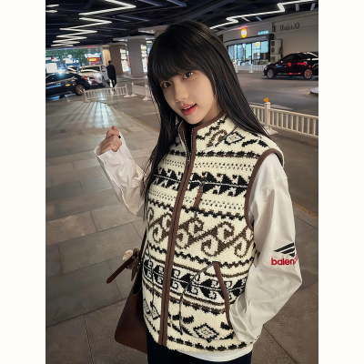 费尔岛仿羊羔毛马甲男款秋冬外穿