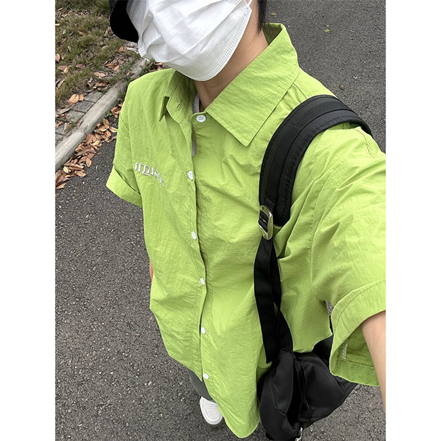 多巴胺牛油果绿色冰丝短袖衬衫夏