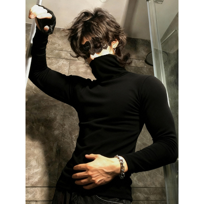 黑色半高领德绒打底衫男秋冬美式