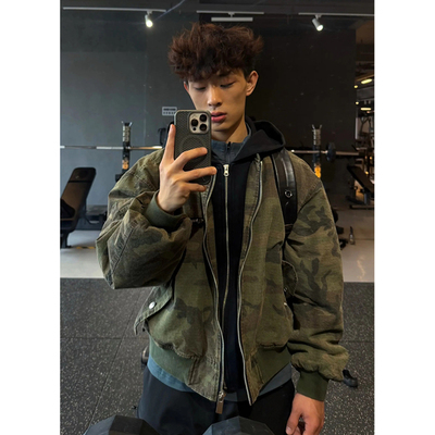 美式boxy短款迷彩棉服男秋冬季