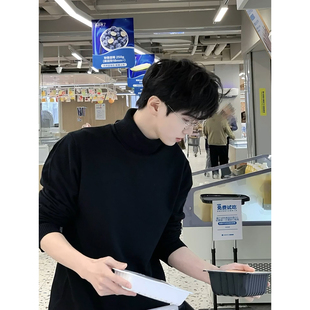 英伦风针织线衫 黑色男士 韩版 高级感可外穿内搭打底衫 高领毛衣冬季