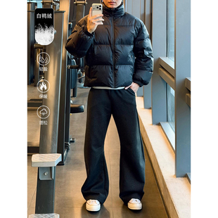 黑色短款立领羽绒高级感外套男士冬装加厚面包服防寒保暖派克棉服