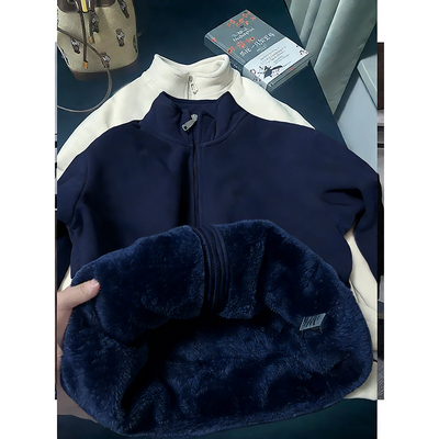 藏青色保暖摇粒绒外套男冬季加绒