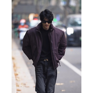 紫色bomber飞行夹克棉服男冬季美式短款面包服硬汉风三防棉衣外套