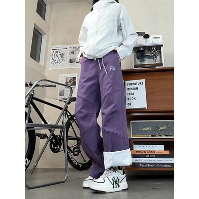 紫色银狐绒软壳冲锋裤男秋冬加绒