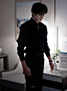 黑色那不勒斯dk衬衫男高级感痞帅西装内搭英伦雅痞人夫感穿搭衬衣