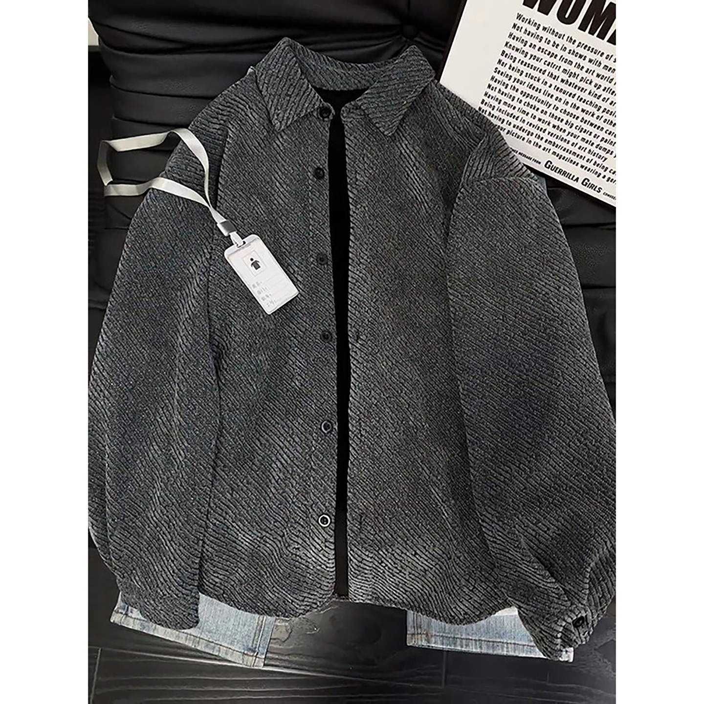 小香风人字纹加绒毛呢衬衫男秋冬加厚保暖衬衣高级感翻领针织外套,男装,衬衫,淘宝优惠券,粉丝福利购,淘宝优惠卷