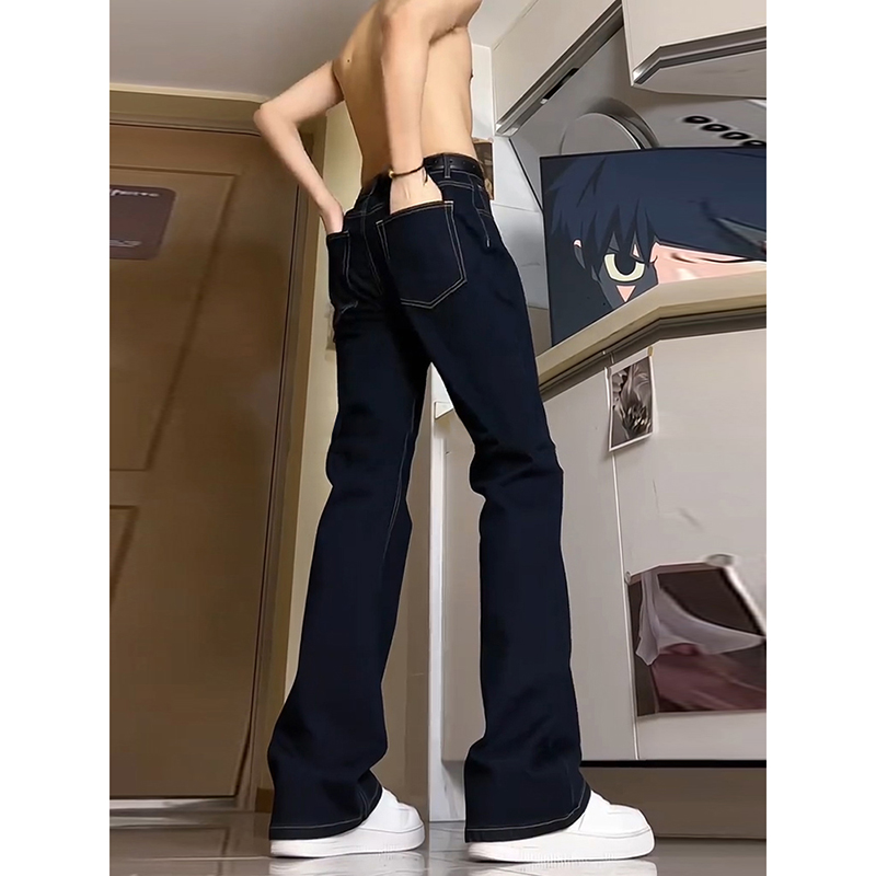 丹宁蓝弹力原色男生裤子美式高街