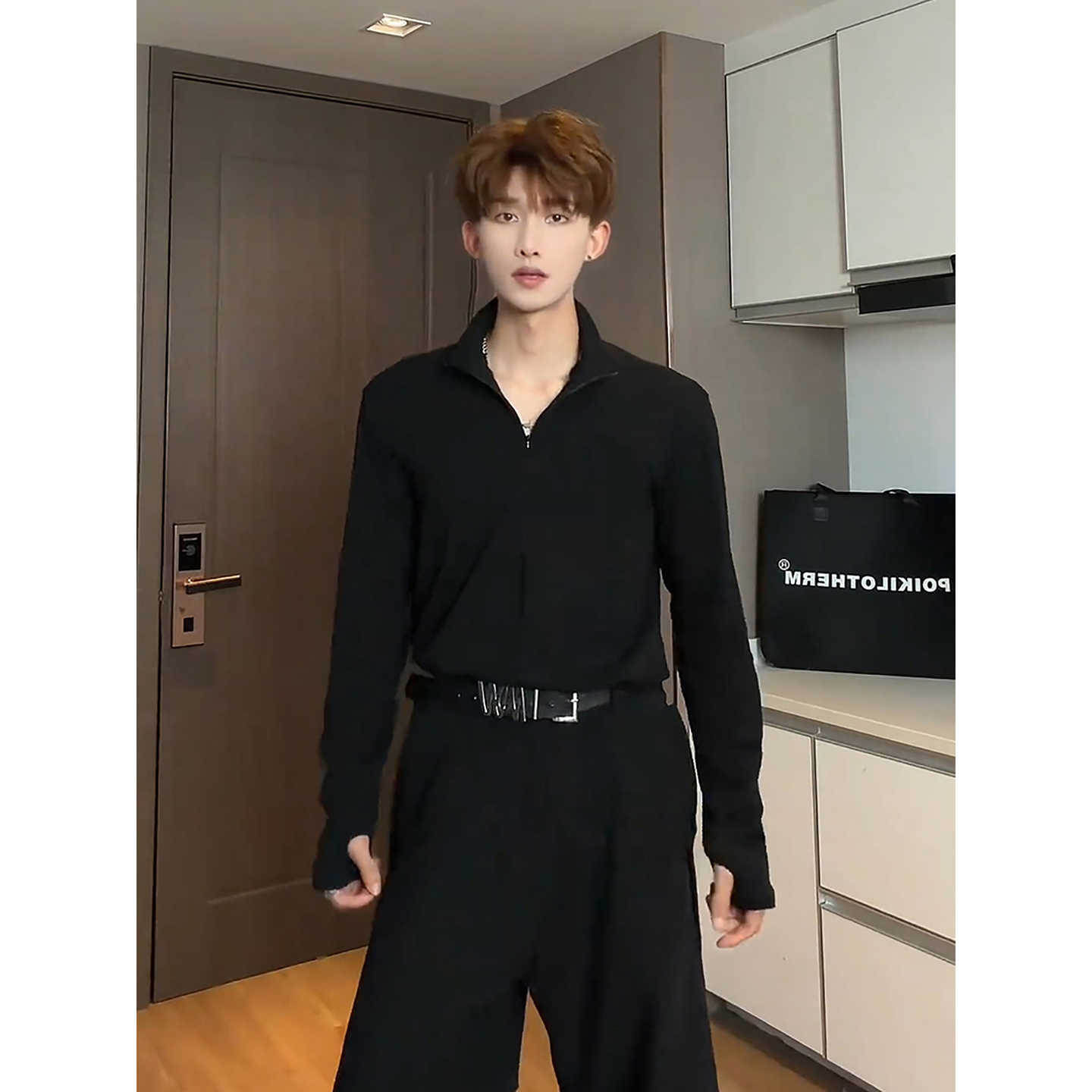 半拉链德绒打底衫男款秋冬季保暖