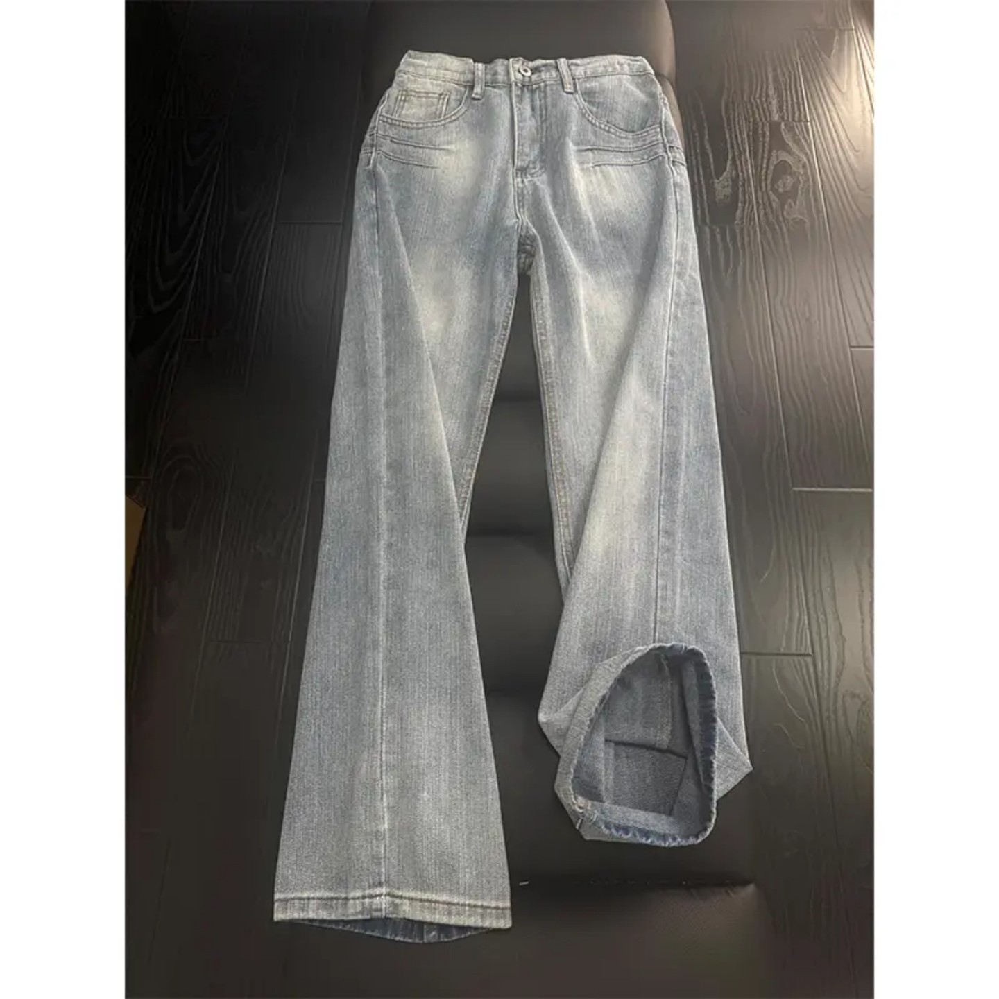 浅蓝色竹节纹水洗牛仔裤男秋季