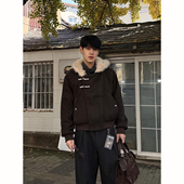 棉衣短款 咖啡色斜门襟座山雕毛绒外套冬季 bomber棉服男士 保暖夹克