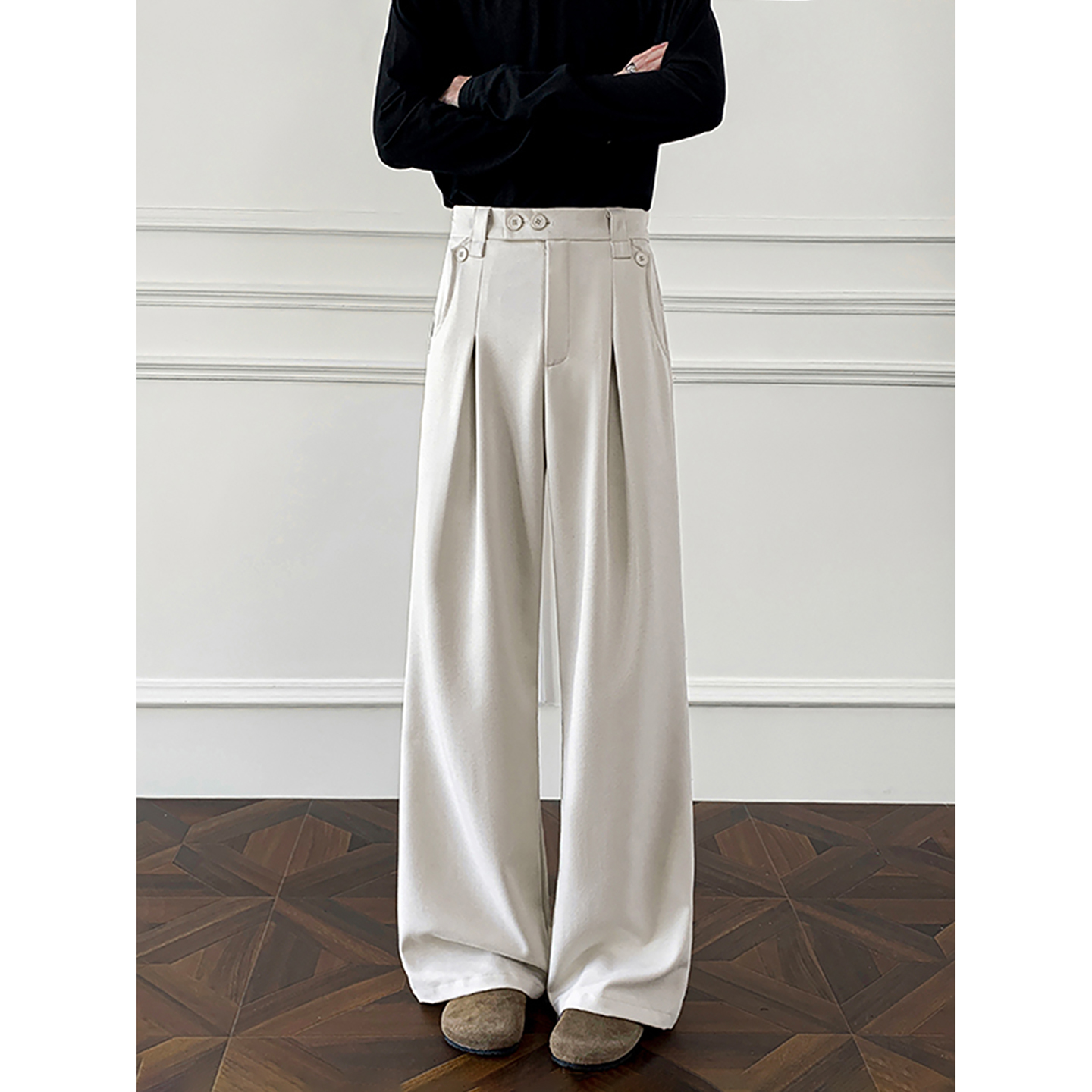 那不勒斯高腰排扣微喇西裤男秋季