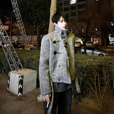 美式复古短款毛呢棉服男春季潮牌