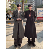 毛呢长款 谢比尔大衣男冬季 垫肩收腰过膝呢子外套高级感戗驳领风衣