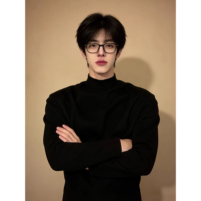 黑色半高领德绒打底衫冬季高级感