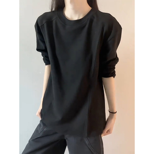 cleanfit长袖 美式 t恤重磅小领口卫衣 男款 黑色正肩解构德绒打底衫