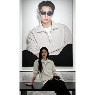 美式复古半拉链立领卫衣男款春季boxy短宽正肩外套高级感POLO上衣