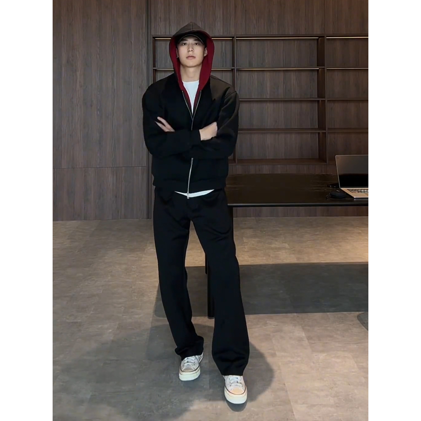 cleanfit黑色美式弯刀卫裤男秋季