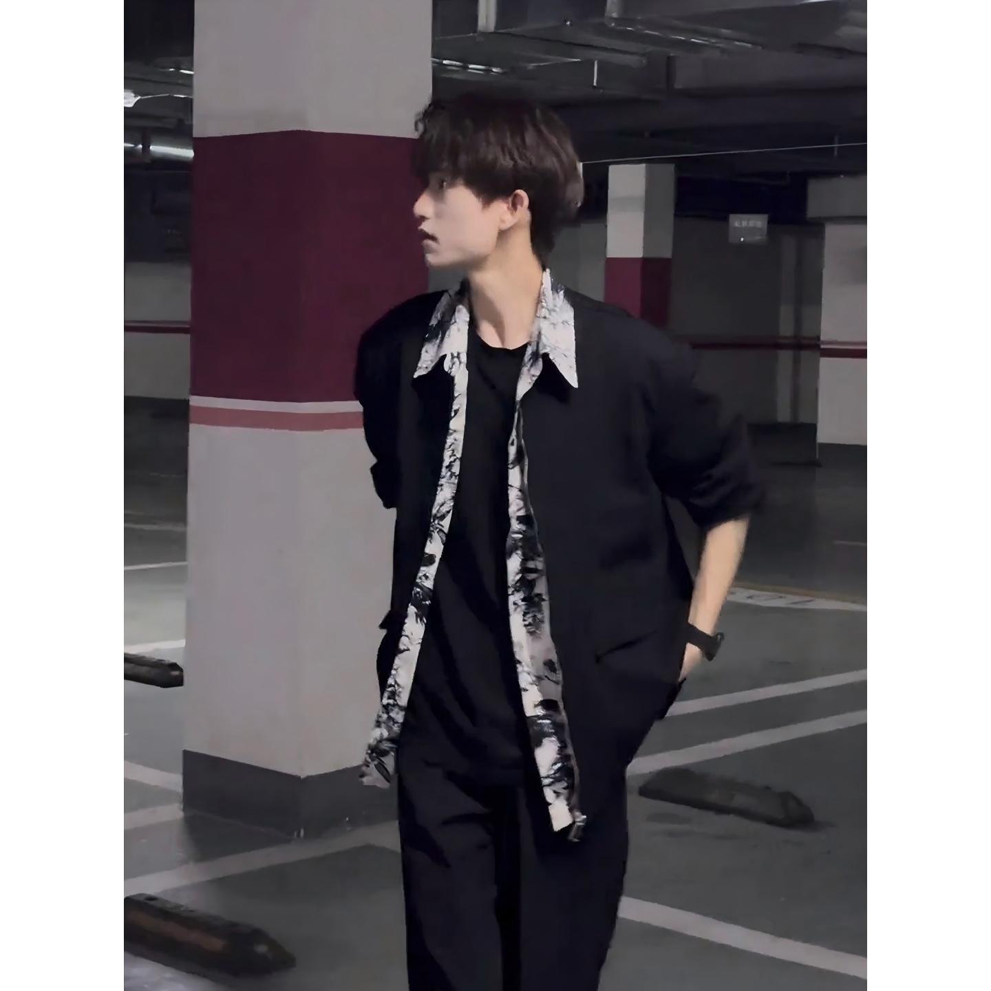 水墨画内衬美式帅气外套男生早秋