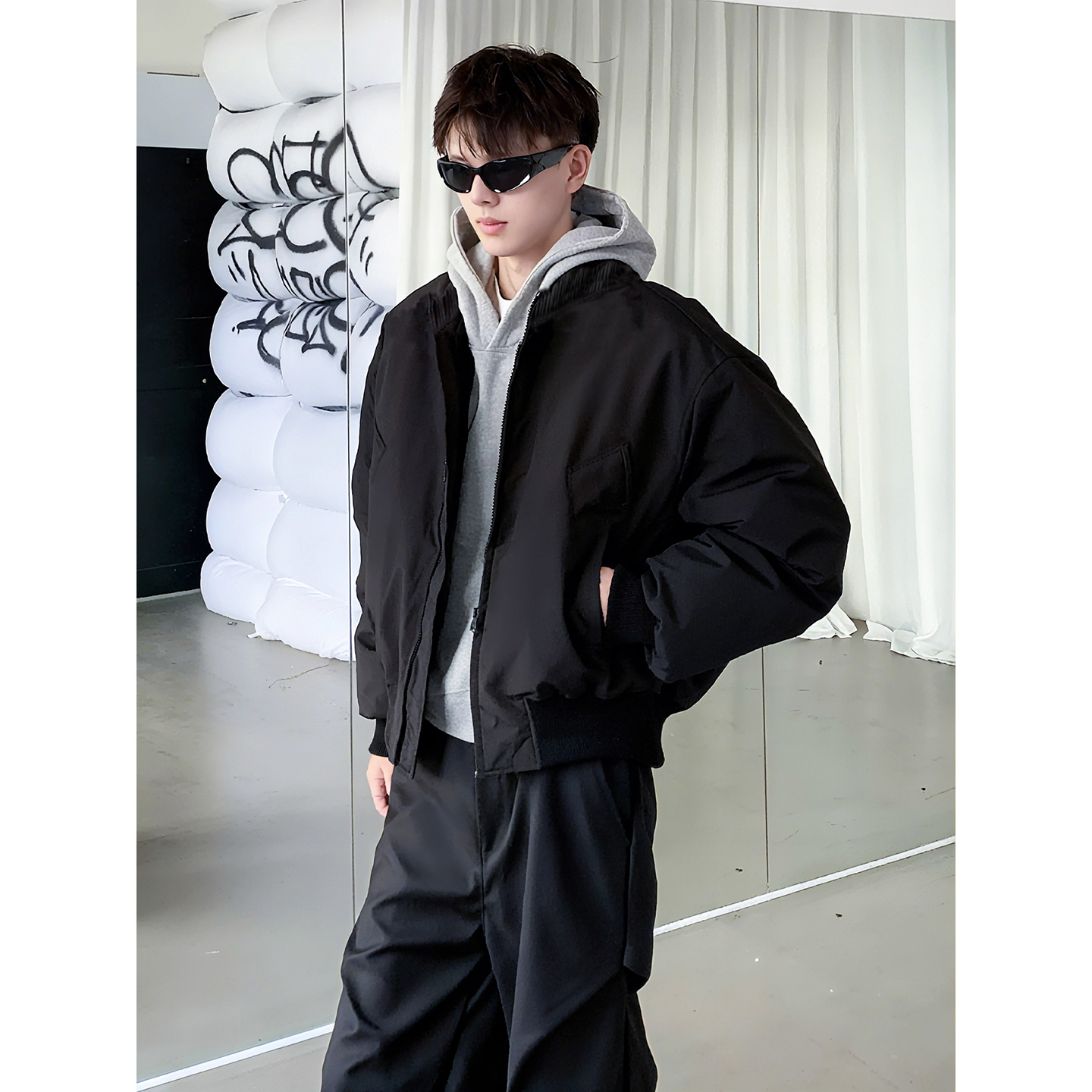 美式短款羽绒棉服男冬季立领廓形