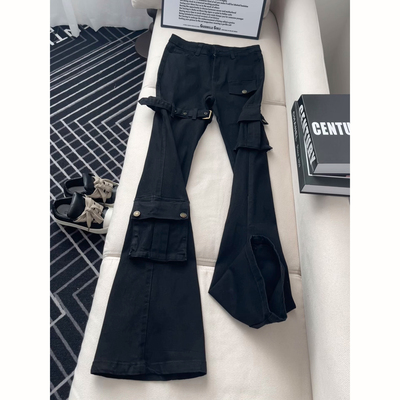 美式vibe风复古绑带微喇牛仔裤男