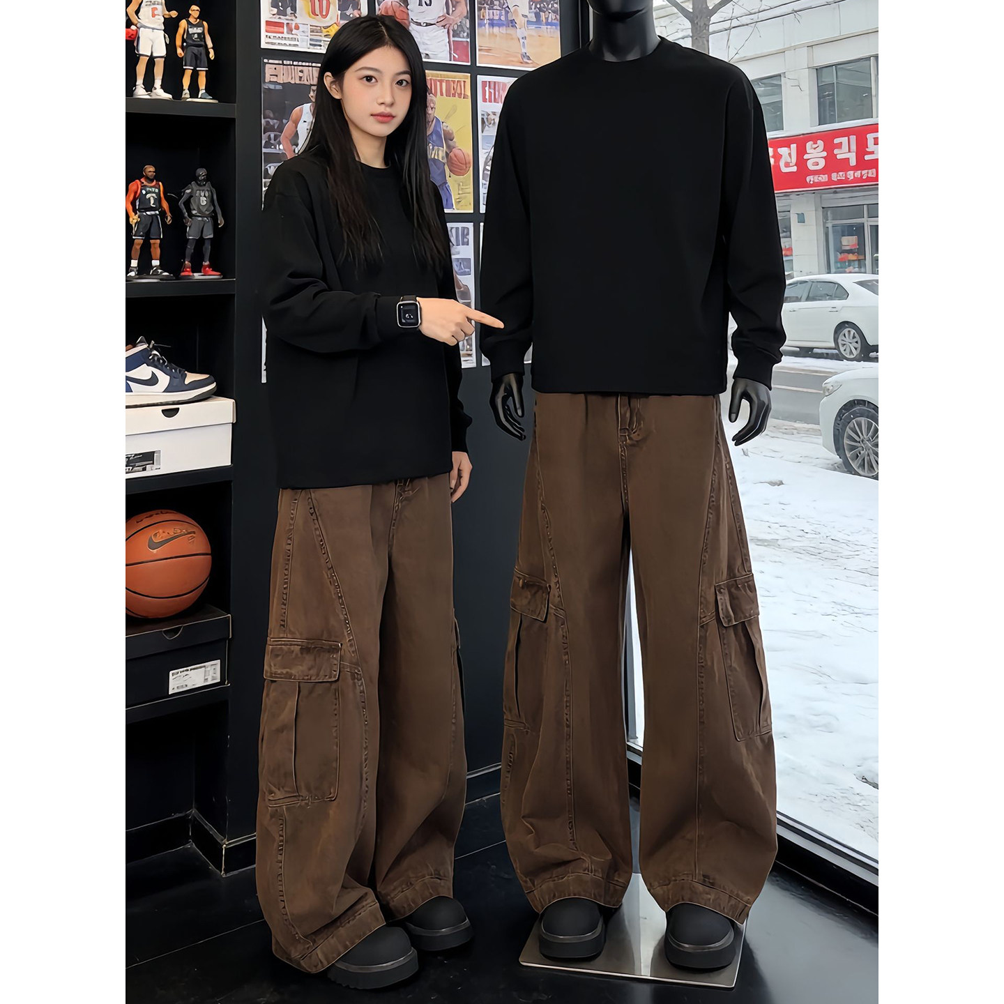 美拉德棕色弯刀牛仔裤男款美式复古vibe裤子直筒宽松多口袋工装裤,男装,牛仔裤,淘宝优惠券,粉丝福利购,淘宝优惠卷