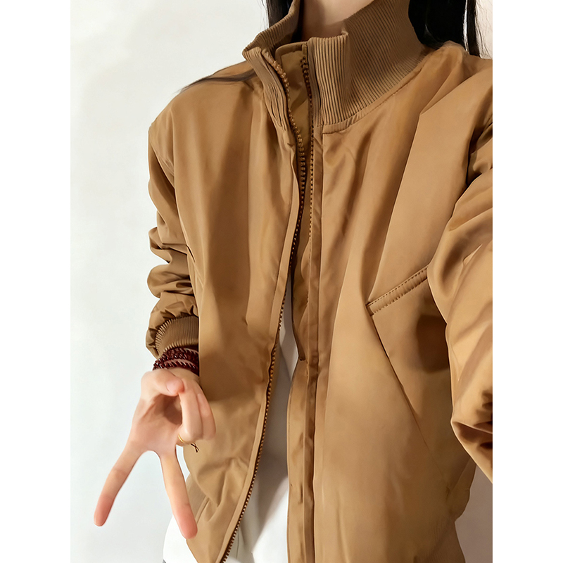 美拉德棕色立领羽绒棉服男冬季加厚保暖工装外套高级感短款棒球服