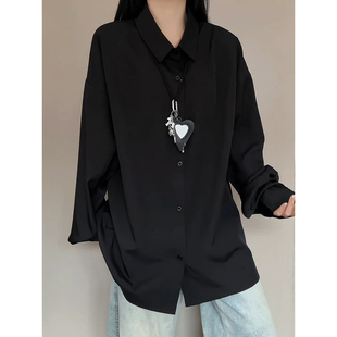 那不勒斯黑色衬衫男女春季人夫感穿搭长袖衬衣高级感痞帅西装内搭