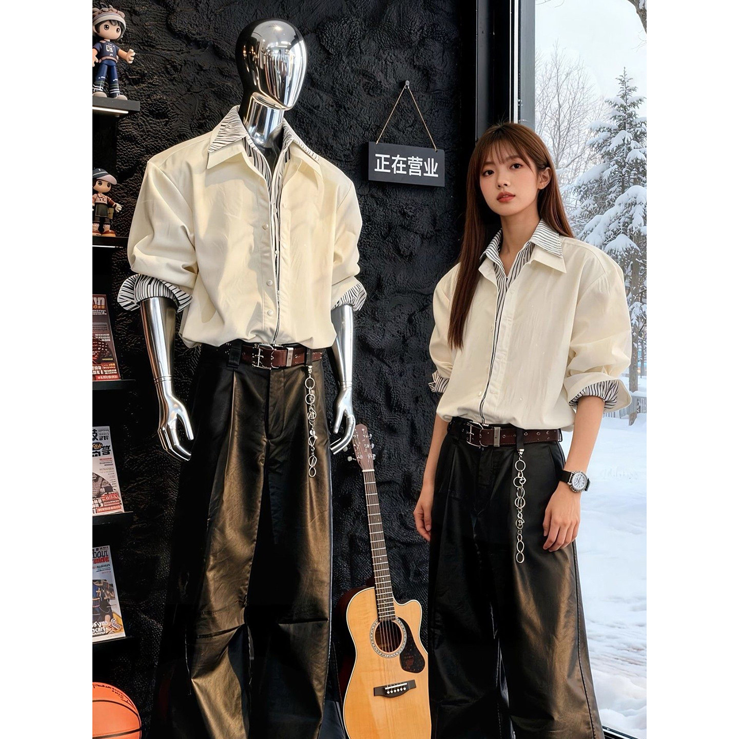 韩系高级感假两件衬衫男秋冬内搭叠穿条纹长袖衬衣痞帅高级感外套,男装,衬衫,淘宝优惠券,粉丝福利购,淘宝优惠卷