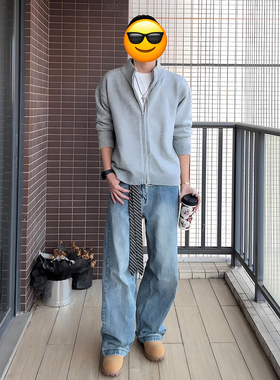 蓝色水洗微喇牛仔裤男款秋冬美式高街vibe裤子cleanfit阔腿直筒裤