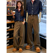 子直筒宽松工装 美拉德棕色搭配马丁靴 美式 复古vibe裤 裤 子男款
