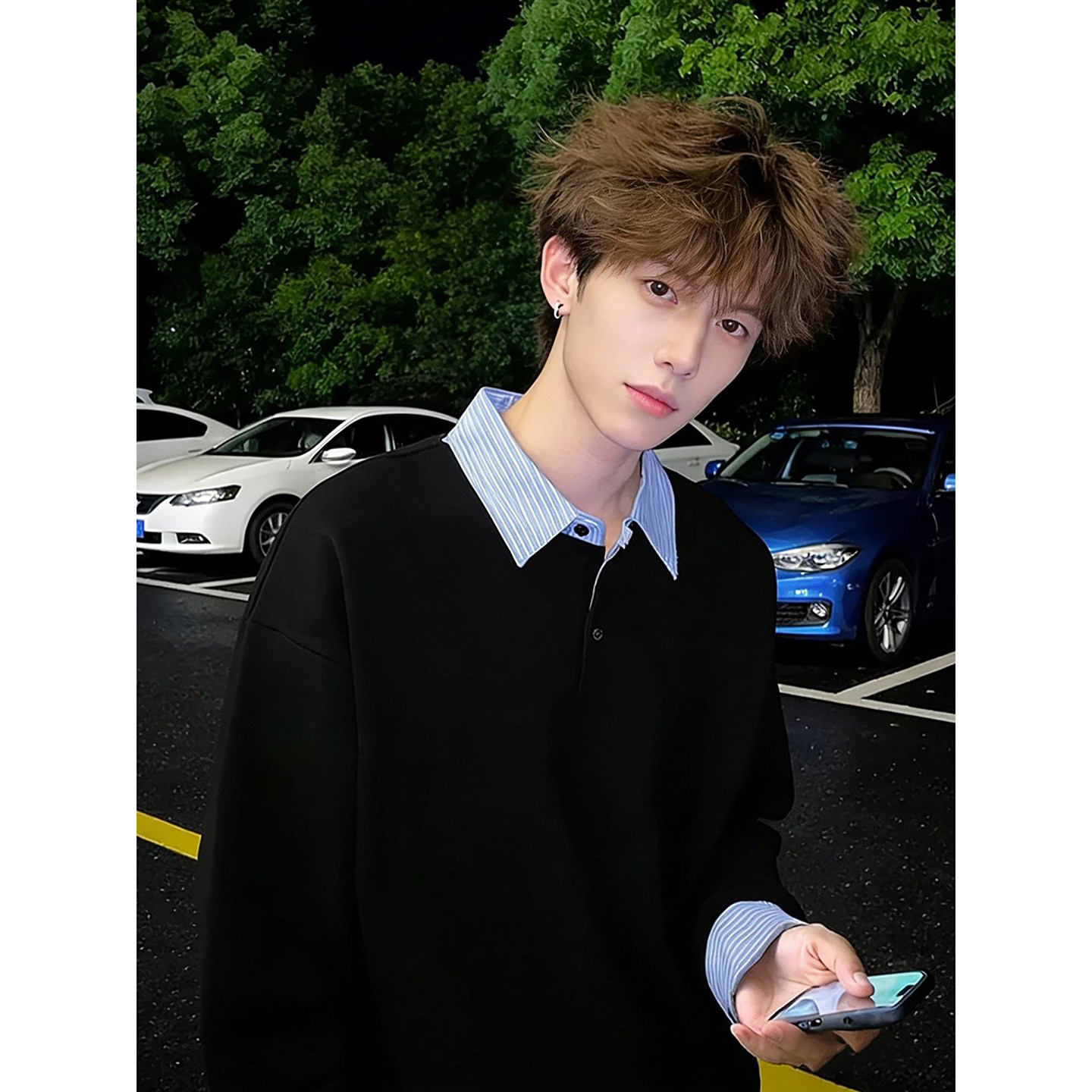 假两件衬衫领重磅polo衫男冬季加绒内搭打底衫青少年卫衣拼接外套,男装,Polo衫,淘宝优惠券,粉丝福利购,淘宝优惠卷