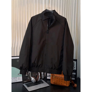 黑色bomber飞行夹克潮牌高级感男士外套春季青少年帅气短款棒球服