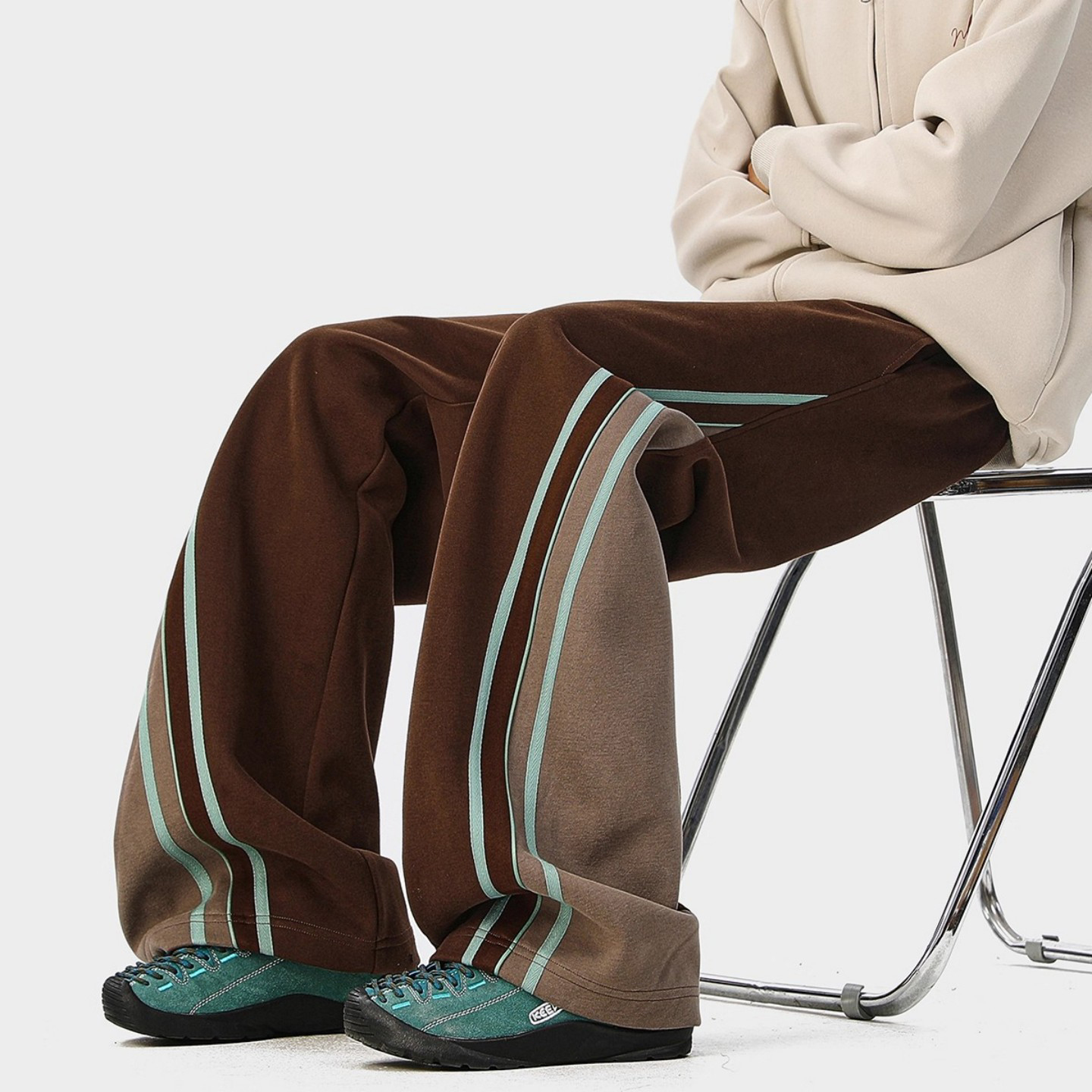 重磅厚实撞色条纹卫裤男女美式