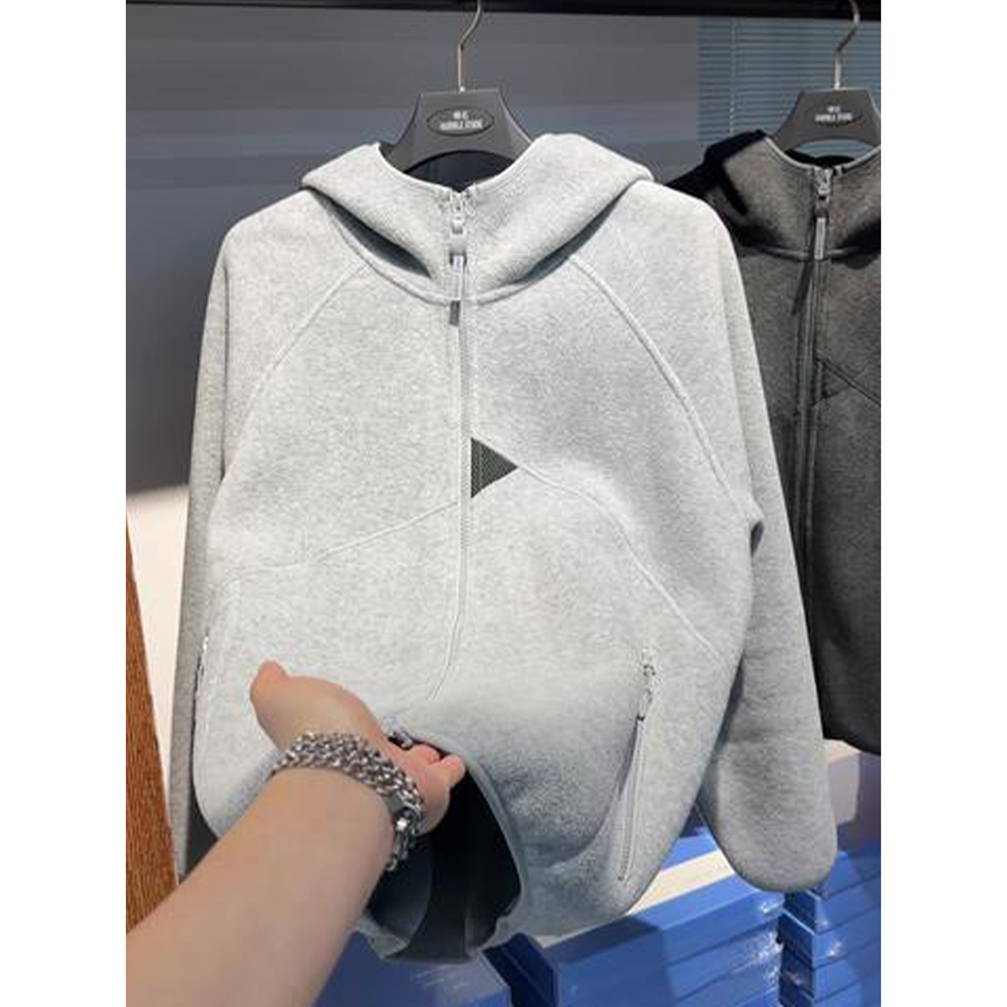 双面摇粒绒连帽开衫卫衣男秋冬季