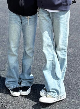 cra浅蓝色微喇牛仔裤男款美式cleanfit裤子直筒显瘦517版型弯刀裤