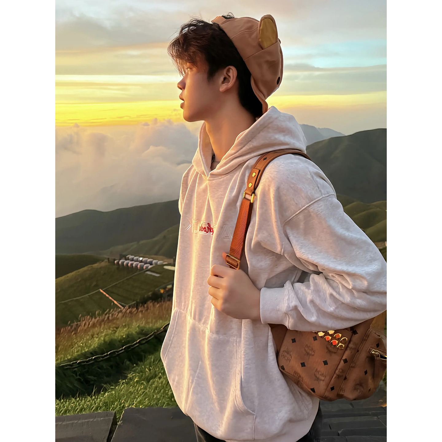 花卉刺绣连帽卫衣男秋春季青少年