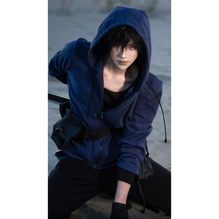 张起灵cos服小哥卫衣男春秋季藏青色外套宽松重磅硬挺连帽衫夹克