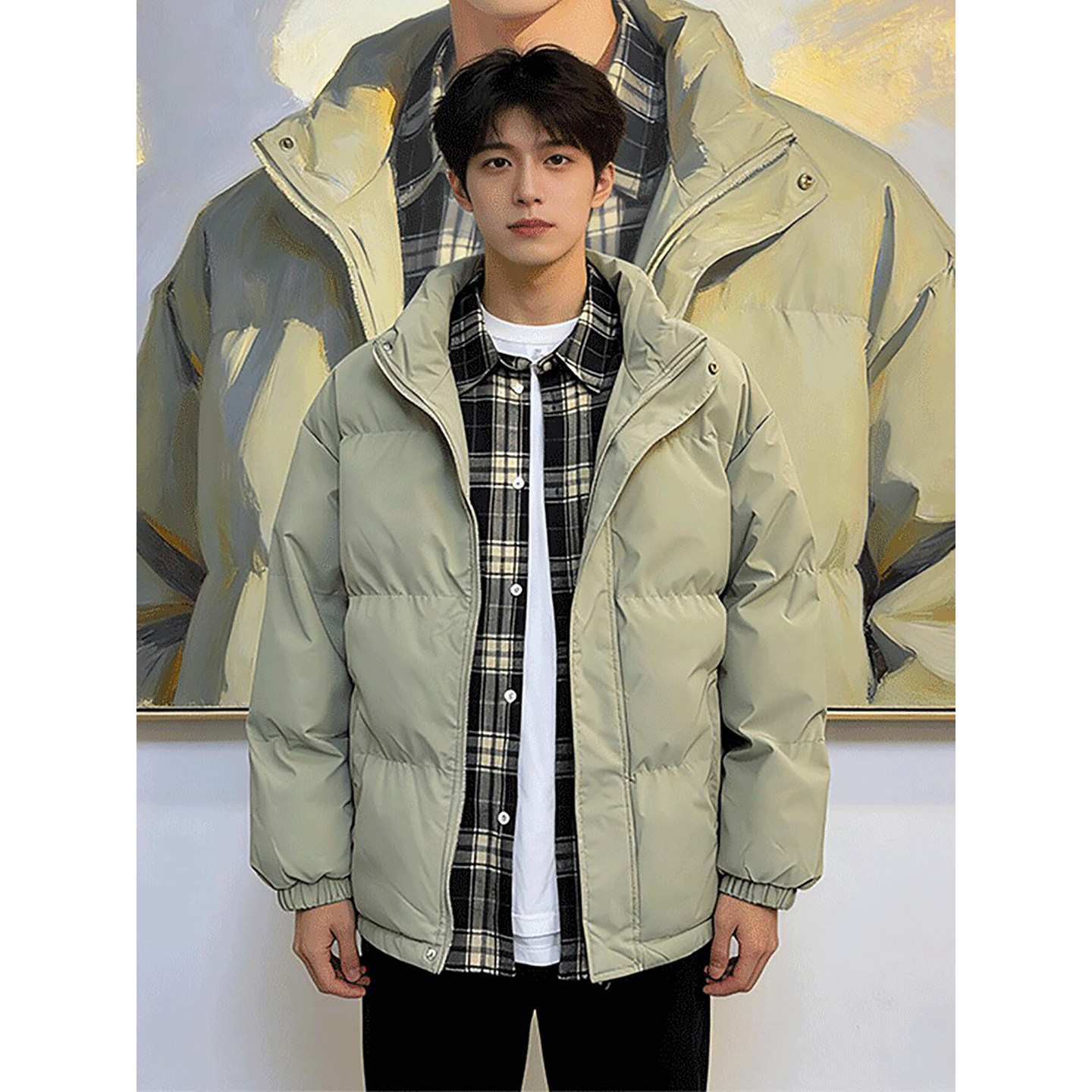 美式短款立领羽绒棉服秋冬季加厚