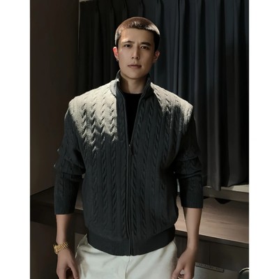 老钱风绞花针织开衫外套男秋冬