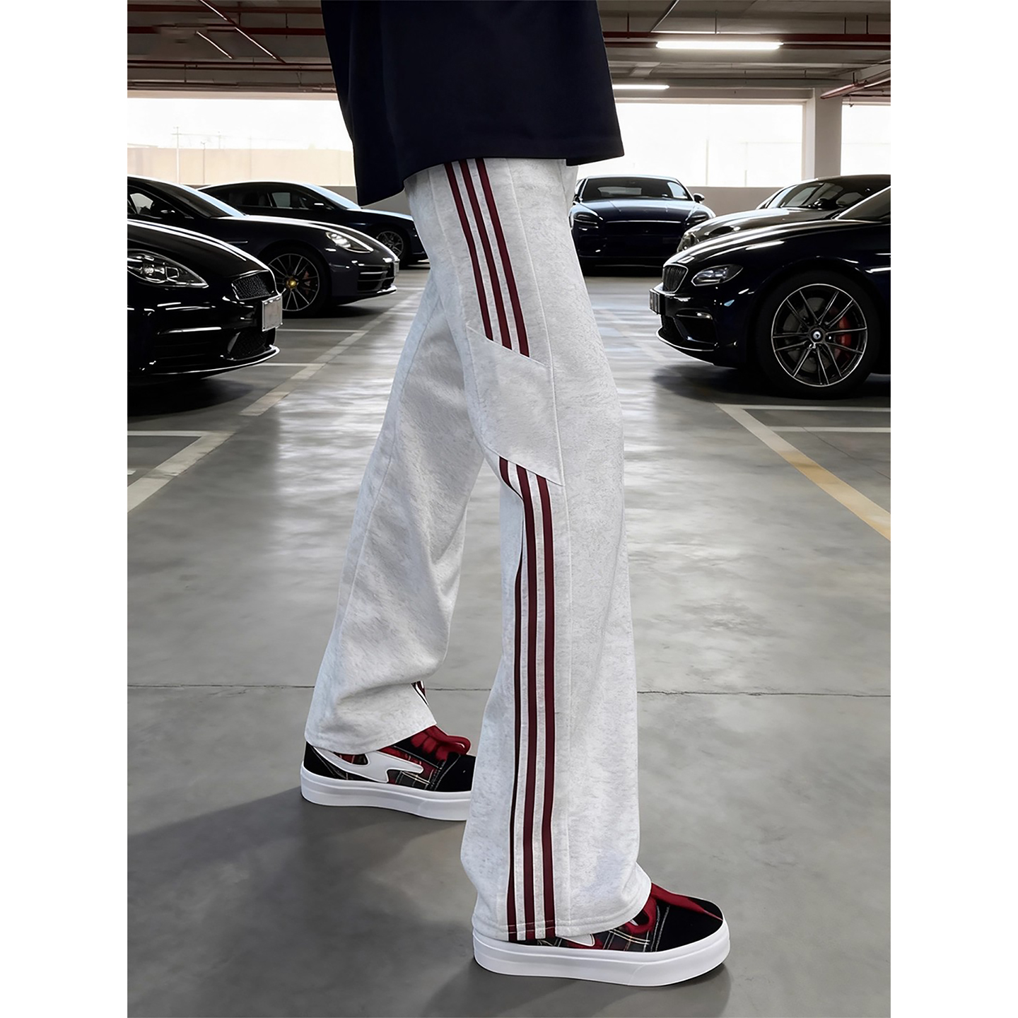 白花灰重磅加绒卫裤男秋冬美式