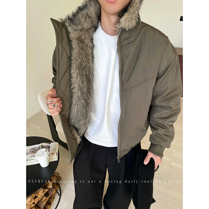 军绿色立领解构夹克棉服男冬季