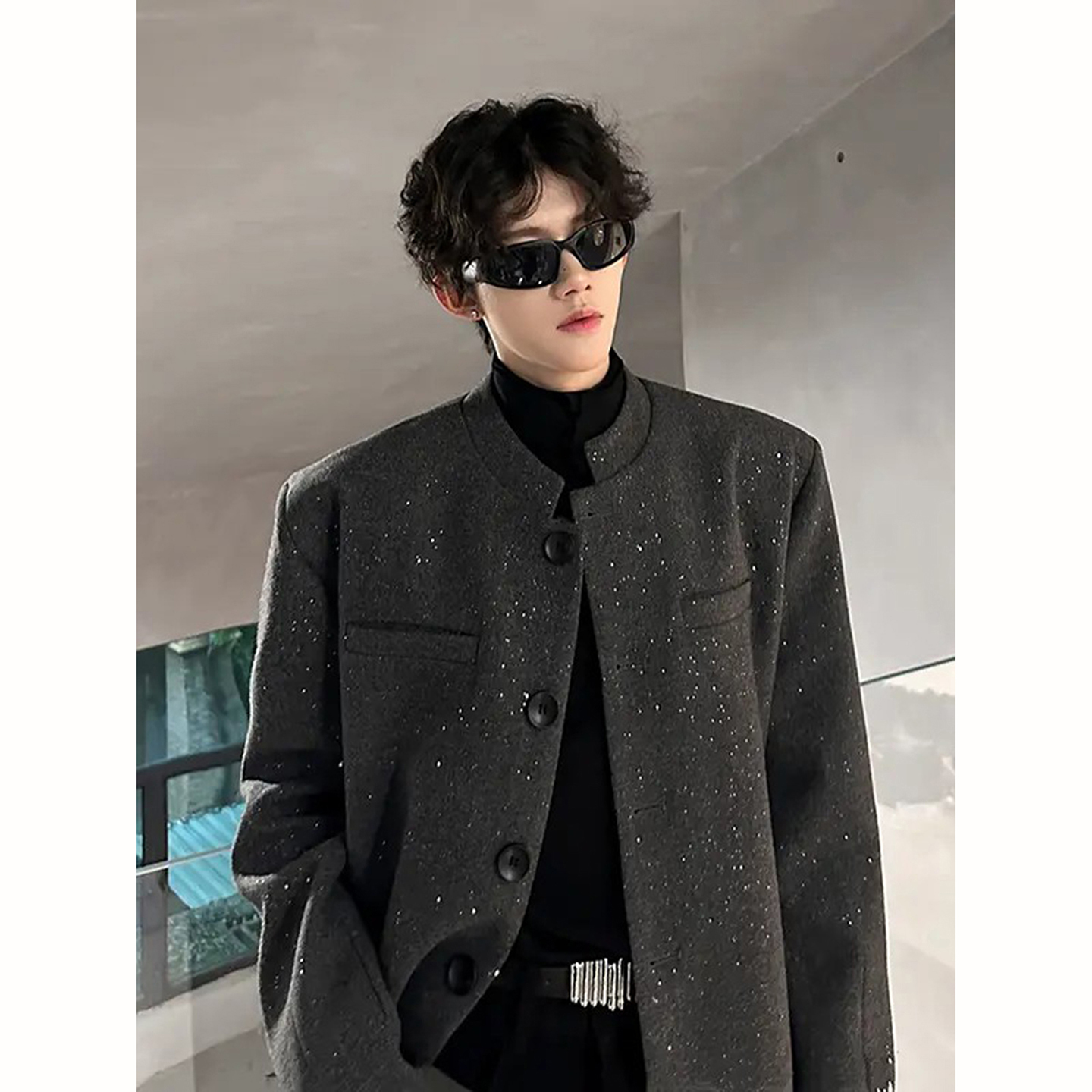 满天星垫肩西装外套男款冬季西服